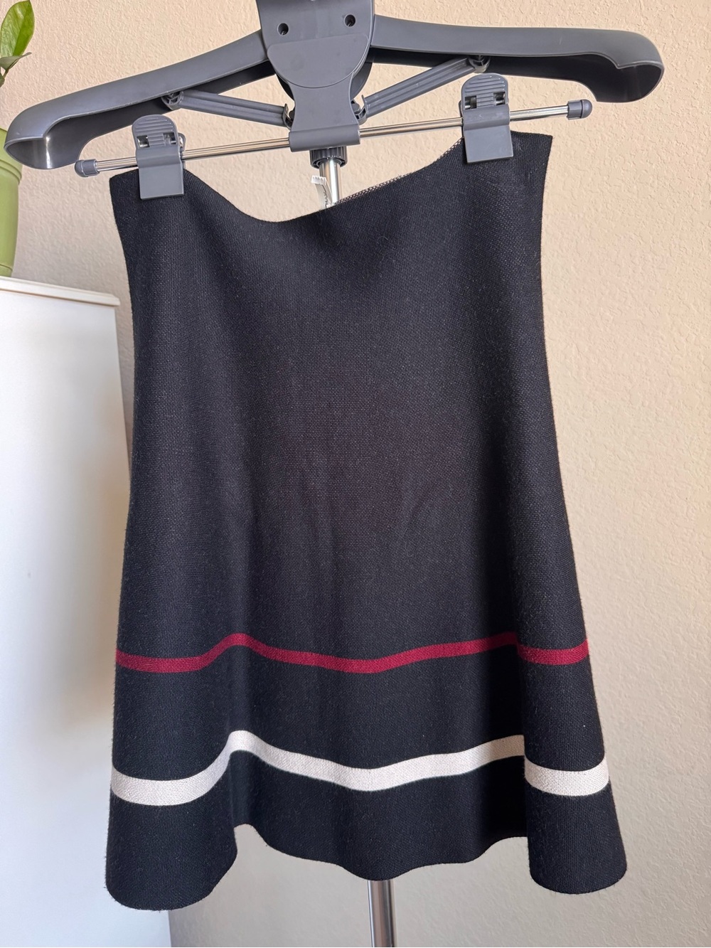 Max Studio Black A-Line Knit Skirt with Red and White Stripe Accents